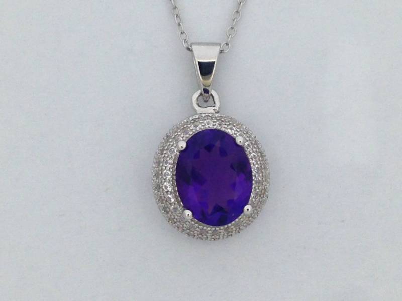 Natürlicher Amethyst Mit Weißem Saphir Anhänger Aus 925 Sterling Silber von PANOHA