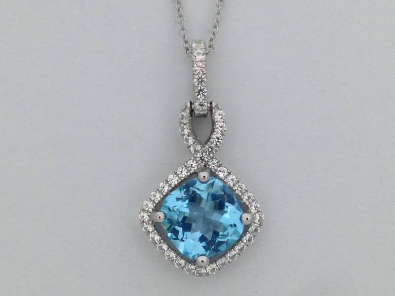 Natürlicher Blautopas Mit Weißem Saphir Anhänger 925 Sterling Silber von PANOHA