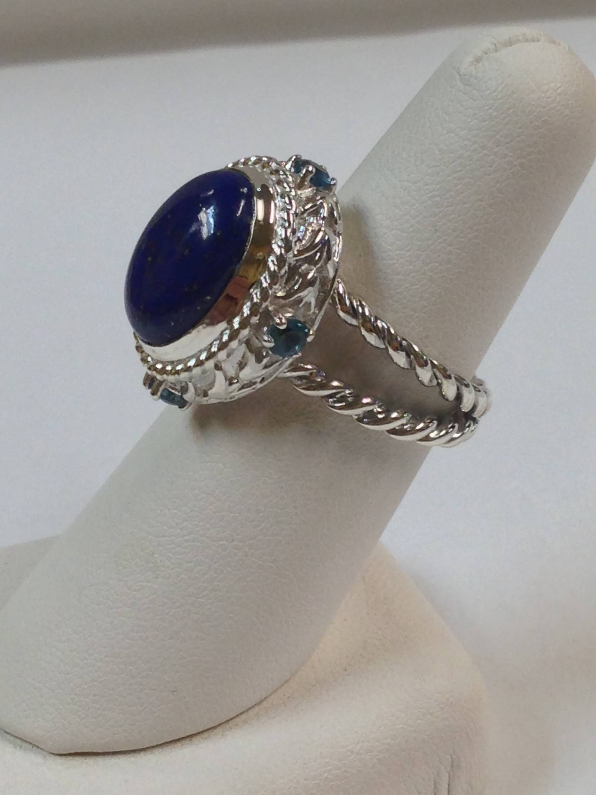 Natürlicher Lapis Lazuli Mit Natürlichem Blautopas Ring 925 Sterling Silber von PANOHA