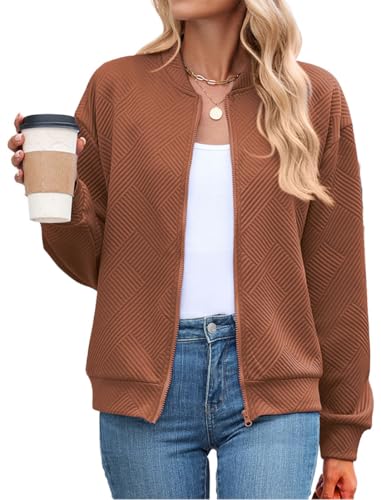 PANOZON Damen Baseball Jacke Reißverschluss Langarm Jacke Casual Bomberjacke Braun L von PANOZON