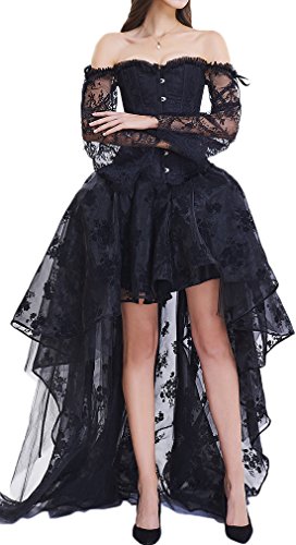 PANOZON Damen Korsett Vollbrust Bustier Top Off Shoulder Corset Retro Dirndl Bluse Bügel Spitze Dessous(z-schwarz,2XL) von PANOZON