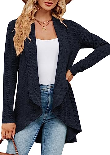 PANOZON Damen Langarm Offene Strickjacke Lang Strickmantel Casual High Stretchy Cardigan Mantel(Blau,L) von PANOZON