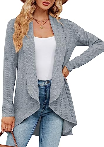 PANOZON Damen Langarm Offene Strickjacke Lang Strickmantel Casual High Stretchy Cardigan Mantel(Grau,L) von PANOZON