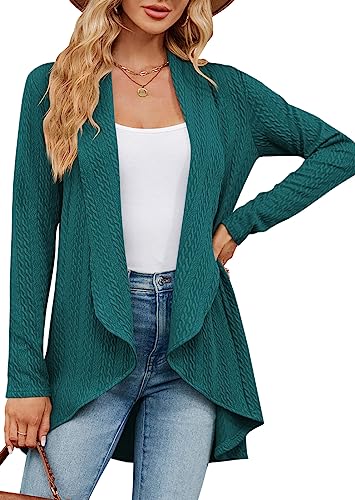 PANOZON Damen Langarm Offene Strickjacke Lang Strickmantel Casual High Stretchy Cardigan Mantel(Grün,S) von PANOZON