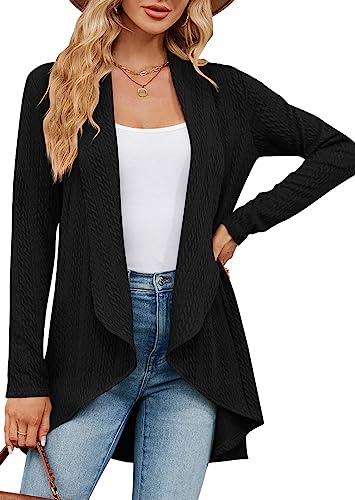 PANOZON Damen Langarm Offene Strickjacke Lang Strickmantel Casual High Stretchy Cardigan Mantel(Schwarz,L) von PANOZON