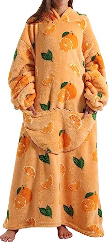 PANOZON Damen Oversize Hoodie Warm und gepolstert Robe Decke Sweatshirt mit Kapuze Warme Sherpa Pulli Übergroße Pullover Orange von PANOZON