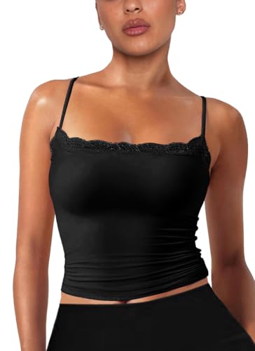 PANOZON Damen Tanktop mit Spitzen Unterhemd Spaghettiträger Basic Top Verstellbare Trägertop Lace Top Schwarz M PANOZON Damen Tanktop mit Spitzen Unterhemd Spaghettiträger Basic Top Verstellbare Trägertop Lace Top Schwarz M von PANOZON