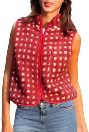 PANOZON Damen Weste Ärmellos Fleecejacke Kurz Teddyfleece Weste Winter Warm Outdoor lüschweste Rot S von PANOZON