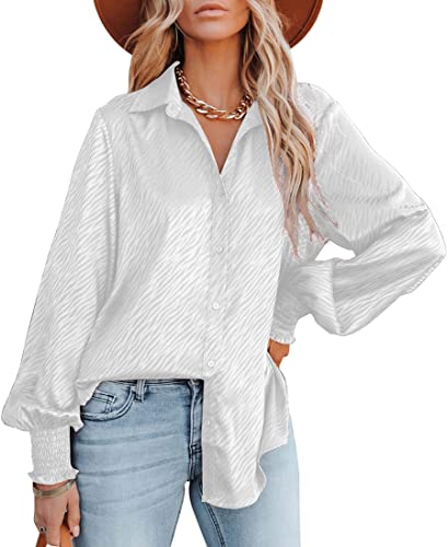 PANOZON Damen elegant Bluse Longsleeve (2XL,Weiss) von PANOZON