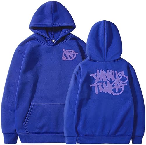 PANOZON Herren Minus Two Cargo Hoodie Y2K Hip Hop Kapuzenpullover mit Kängurutasche Langarm Sweatshirt Mehrfarbig Sports Street Pullover(Blau-Blaues Zeichen,L) von PANOZON