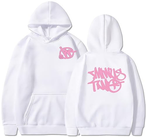 PANOZON Herren Minus Two Cargo Hoodie Y2K Hip Hop Kapuzenpullover mit Kängurutasche Langarm Sweatshirt Mehrfarbig Sports Street Pullover(Weiß-Rosa Zeichen,L) von PANOZON