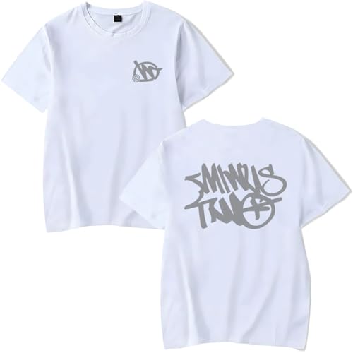 PANOZON Herren Minus Two Cargo Y2K T-Shirts O-Neck Print Hip Hop Tops Vintage Graffiti Streetwear(Weiß-Grau Zeichen,M) von PANOZON
