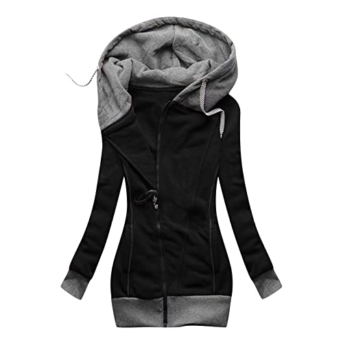 PANPANY Pullover für Frauen Soft Hooded Oversized Zip Pullover Sweatshirt Damen Baumwolle Kordelzug Oberteil Rundhals Sweatjacke Hoodie Langarmshirt Damen Casual Jacket Sweats (#1A-Black, L) von PANPANY