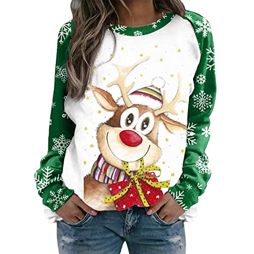 PANPANY Weihnachtsoutfit Für Damen Raglanärmeln Langarm Sweatshirt Weihnachten mit Muster Oberteile Christmas Herbst Winter niedlichem Rundhals Weihnachtsmann Buchstabe Schneeflocke Lässig Tops von PANPANY