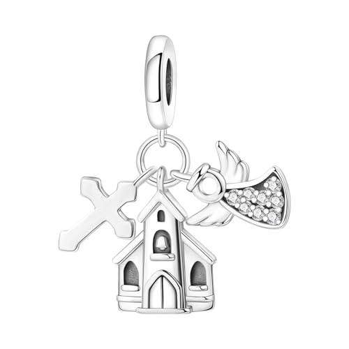 PANPOKI 925 Sterling Silber Charms Anhänger für Armband Charm Geschenk für Liebhaber Freunde Kompatibel mit Europäischen Armbändern (Kirchenengelkreuz) von PANPOKI