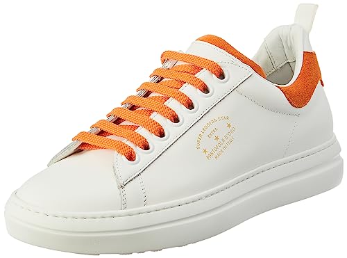 PANTOFOLA D’ORO 1886 Herren Court Classic Gymnastikschuh, Weiß Wildleder Orange Kalbsleder, 40 EU von PANTOFOLA D’ORO 1886