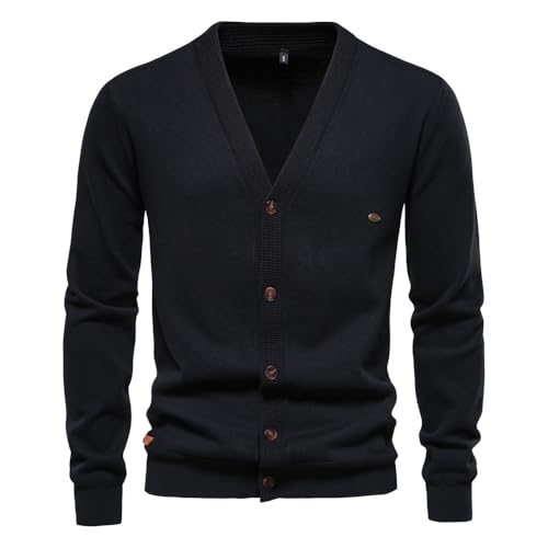 PANVER Sweater Herren Casual Mode Warm Knit Sweater Herren Komfortabel Weich Atmungsaktiv Gestrickte Jacke Herren Temperament Urban Trend Sweater Jacke Herren M-Black L von PANVER