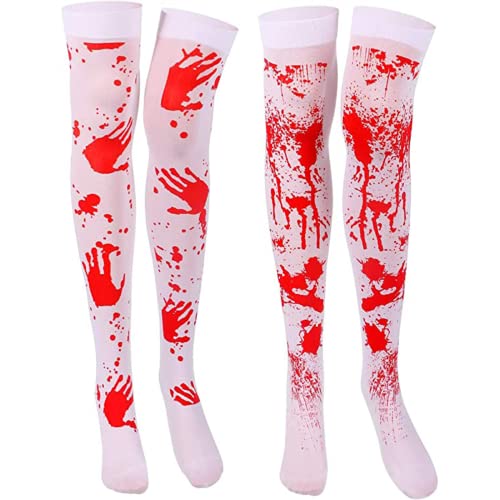 2 Paar Blutige Strumpfhose Halloween Kniestrümpfe mit Blutspritzern 70 cm Kniestrümpfe Halloween Frauen Accessoire Karneval Krankenschwester Kostüm von PANYI