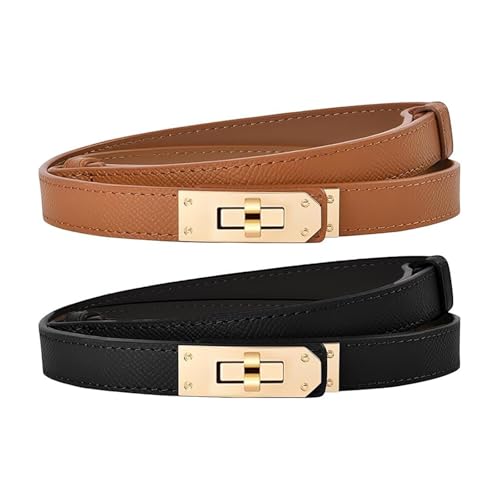 PANYI 2 Pack Gürtel Damen Frauen Skinny Klassischer Einfarbiger Legierungs Twist Lock Verstellbarer Dünner Gürtel Ziergürtel Geeignet für Kleider,Jeans,Jacken von PANYI