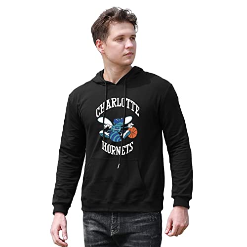 PANZI Men's Charlotte Hornets Printed Pullover Hoodies Cotton Hoody Top Black XL von PANZI