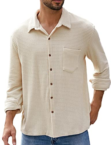PAODIKUAI Herren Retro Kurzarm Cordhemd Casual Button Down Hemden, C-Lang-Apricot, Mittel von PAODIKUAI