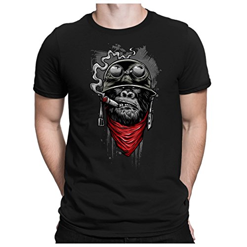 PAPAYANA - Ape of Duty - Herren Fun Print Baumwolle T-Shirt Bedruckt - Regular Fit - Soldat AFFE Zigarre - Schwarz - 4XL von PAPAYANA