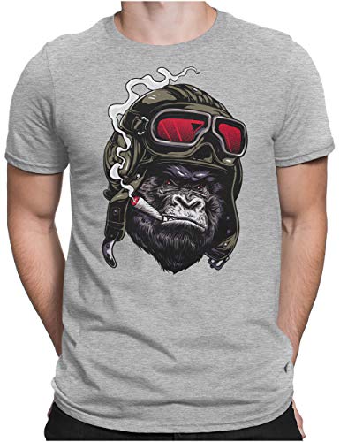 PAPAYANA - Ape Pilot - Herren Fun T-Shirt - Regular Fit - Gorilla AFFE Captain - Grau Meliert - Medium von PAPAYANA