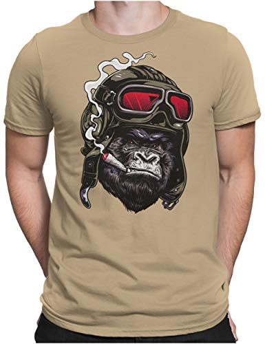 PAPAYANA - Ape Pilot - Herren Fun T-Shirt - Regular Fit - Gorilla AFFE Captain - Khaki - XXL von PAPAYANA