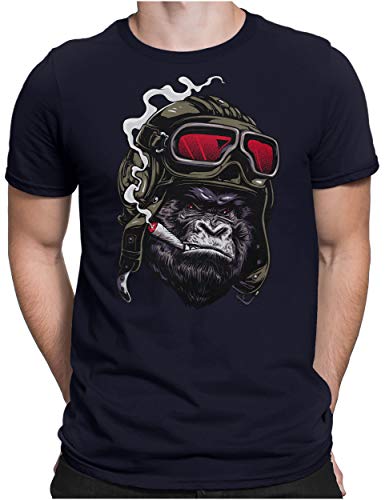 PAPAYANA - Ape Pilot - Herren Fun T-Shirt - Regular Fit - Gorilla AFFE Captain - Navy - Medium von PAPAYANA