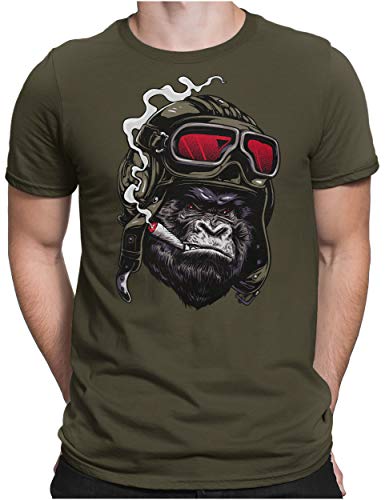 PAPAYANA - Ape Pilot - Herren Fun T-Shirt - Regular Fit - Gorilla AFFE Captain - Oliv - XXL von PAPAYANA