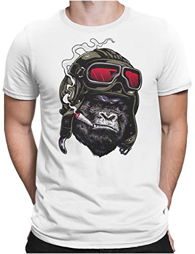 PAPAYANA - Ape Pilot - Herren Fun T-Shirt - Regular Fit - Gorilla AFFE Captain - Weiß - XXL von PAPAYANA
