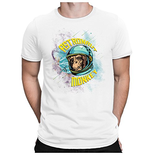 PAPAYANA - Astronaut Monkey - Herren Fun Print Baumwolle T-Shirt Bedruckt - Regular Fit - Weltraum Abenteuer - Weiß - Medium von PAPAYANA