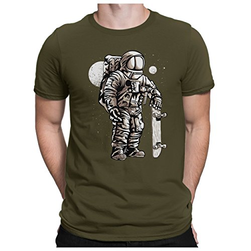 PAPAYANA - Astronaut-Skater - Herren Fun T-Shirt - Wars Space Ship Star Apollo - L Oliv von PAPAYANA