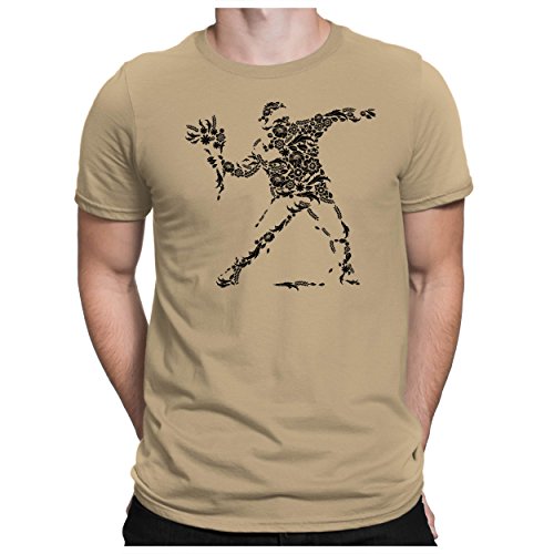 PAPAYANA - Banksy-Flower - Herren Fun T-Shirt - Riot Castro Peace War Revolution Che - M Khaki von PAPAYANA