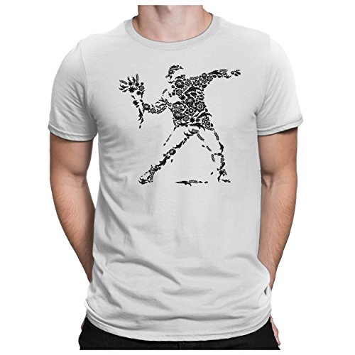 PAPAYANA - Banksy-Flower - Herren Fun T-Shirt - Riot Castro Peace War Revolution Che - M Weiß von PAPAYANA