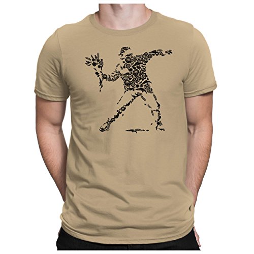 PAPAYANA - Banksy-Flower - Herren Fun T-Shirt - Riot Castro Peace War Revolution Che - XL Khaki von PAPAYANA