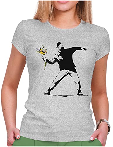 PAPAYANA - Banksy Flower Thrower - Damen Fun T-Shirt - Regular Fit - Streetart - Grau Meliert - XXL PAPAYANA - Banksy Flower Thrower - Damen Fun T-Shirt - Regular Fit - Streetart - Grau Meliert - XXL von PAPAYANA