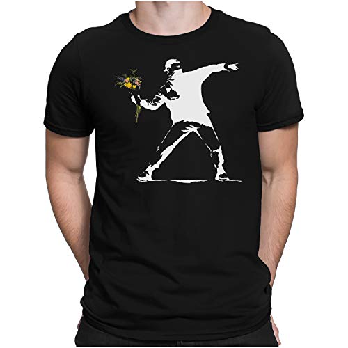 PAPAYANA – Banksy Flower Thrower – Herren Fun T-Shirt – Streetart Look – Regular Fit – Schwarz - M von PAPAYANA