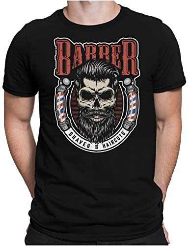 PAPAYANA - Barbershop Skull - Herren Fun T-Shirt - Regular Fit - Barbier Friseur Men - Schwarz - Small von PAPAYANA