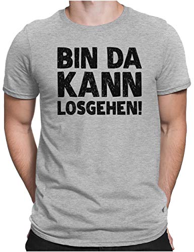 PAPAYANA - Bin Da Kann Losgehen Schwarz - Herren Fun T-Shirt - Regular Fit - Bedruckt - Grau Meliert - Large von PAPAYANA