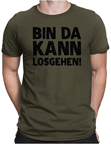 PAPAYANA - Bin Da Kann Losgehen Schwarz - Herren Fun T-Shirt - Regular Fit - Bedruckt - Oliv - Large von PAPAYANA