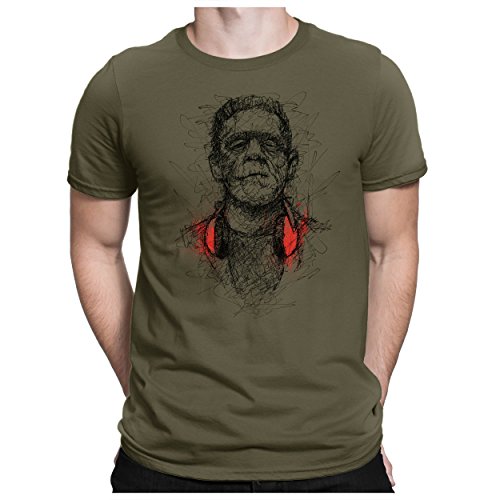 PAPAYANA - DJ-Frankenstein - Herren Fun T-Shirt - Bedruckt - L Oliv von PAPAYANA