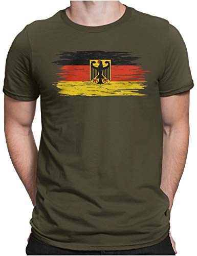 PAPAYANA - Deutschland Flagge Vintage - Herren Fun T-Shirt - Regular Fit - Germany Adler - Oliv - Large von PAPAYANA