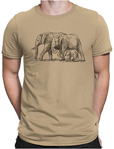 PAPAYANA - Elefant Sketch - Herren Fun T-Shirt - Regular Fit - Bedruckt - Khaki - Large von PAPAYANA