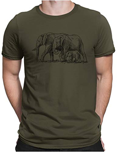 PAPAYANA - Elefant Sketch - Herren Fun T-Shirt - Regular Fit - Bedruckt - Oliv - 3XL von PAPAYANA