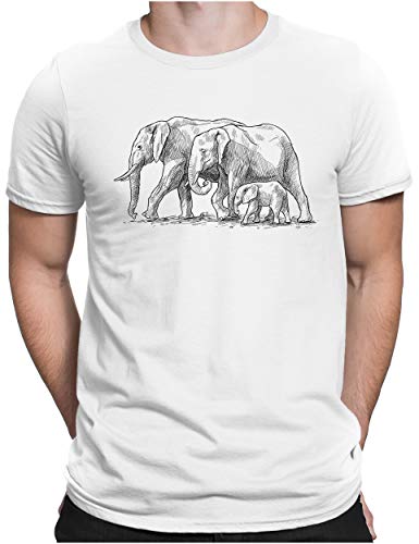 PAPAYANA - Elefant Sketch - Herren Fun T-Shirt - Regular Fit - Bedruckt - Weiß - Large von PAPAYANA