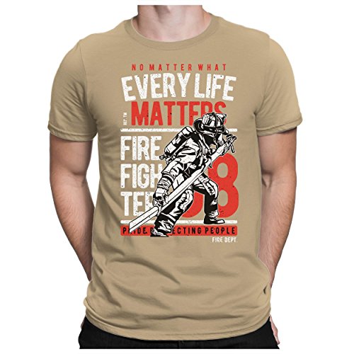 PAPAYANA - Every-Life-Matters - Herren Fun T-Shirt - Feuerwehr Feuerwehrmann Firefighter Rescue - XL Khaki von PAPAYANA