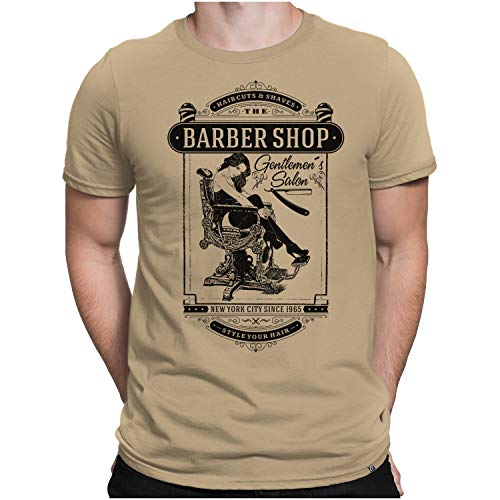 PAPAYANA - Gentlemens Salon Barber Shop - Herren Fun T-Shirt - Bedruckt - Baumwolle - Regular Fit - XL - Khaki von PAPAYANA