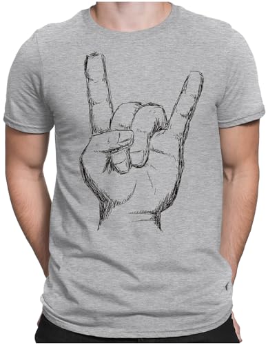 PAPAYANA - Heavy Metal Hand Black - Herren Fun T-Shirt - Regular Fit - Music Band Punk Rock - Grau Meliert - Large von PAPAYANA