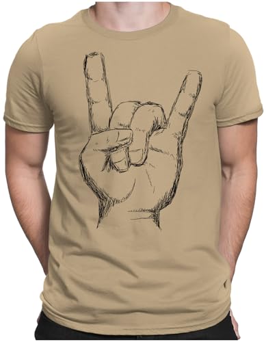 PAPAYANA Herren T-Shirt - Heavy Metal Hand Motiv - Funshirt Regular Fit - Rock Musik Punk - Khaki - Large von PAPAYANA